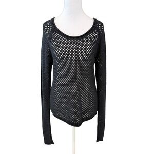Roxy Women's Open Knit Crochet Sweater Large Black Long Sleeve Coastal Grunge